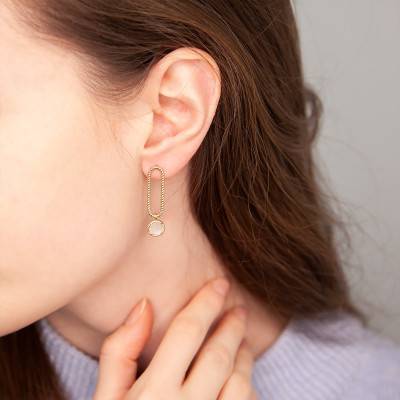 Boucles d'oreilles Elise plaqué or & pierre de lune - Ana & Cha