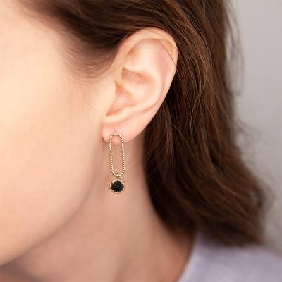 Boucles d'oreilles Elise plaqué or & agate noire - Ana & Cha