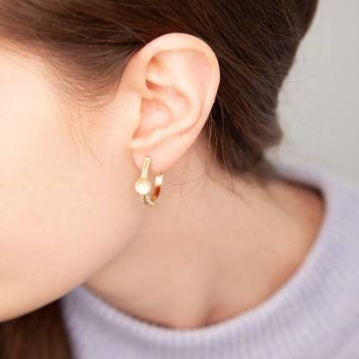 Créoles Heloise, plaqué or & quartz rose, Diamètre 20 mm - Ana & Cha