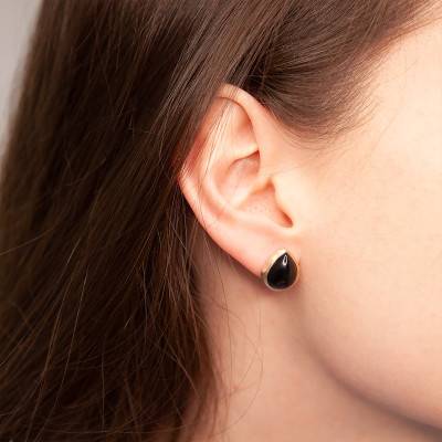 Puces Isaure plaqué or & agate noire - Ana & Cha