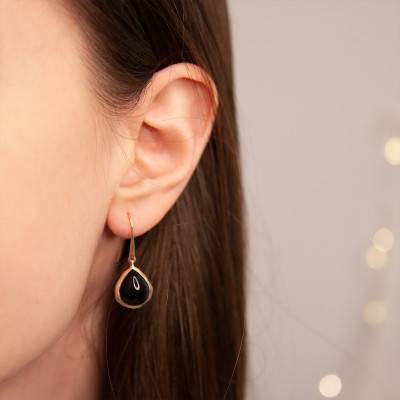 Boucles d'oreilles Isaure plaqué or & agate noire - Ana & Cha
