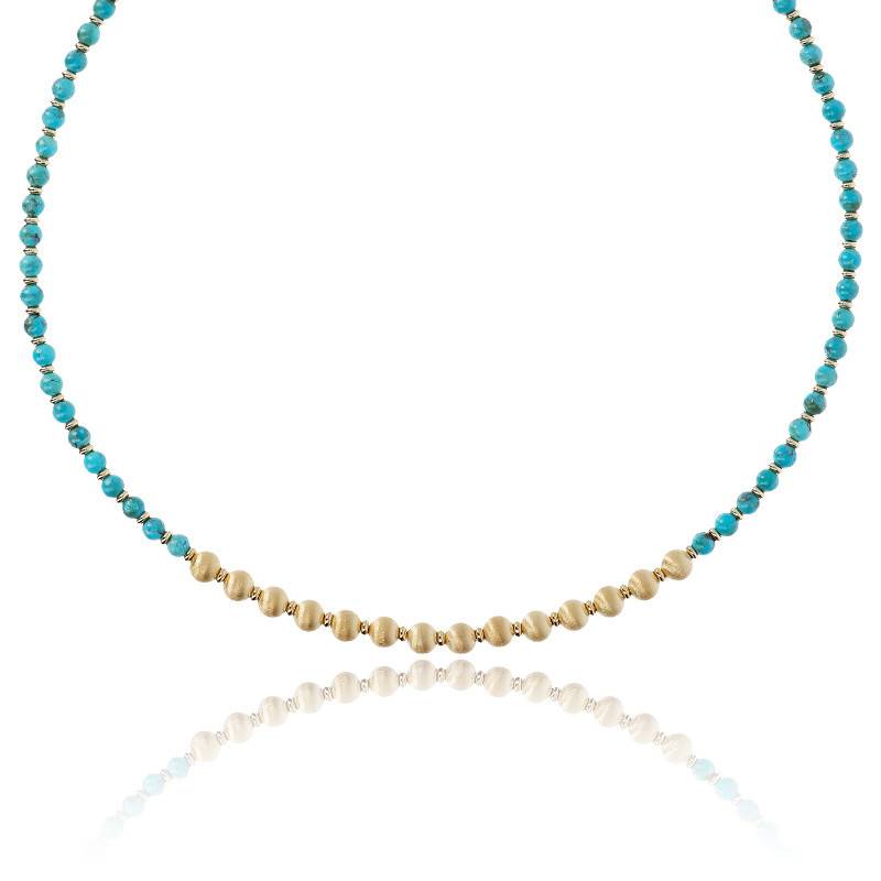 Collier en fil de soie et pierres naturelles, turquoises reconstituées BIJOUCOLOR