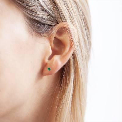 750/1000 Yellow Gold & Emerald Brilliant Stud Earrings - Demetra