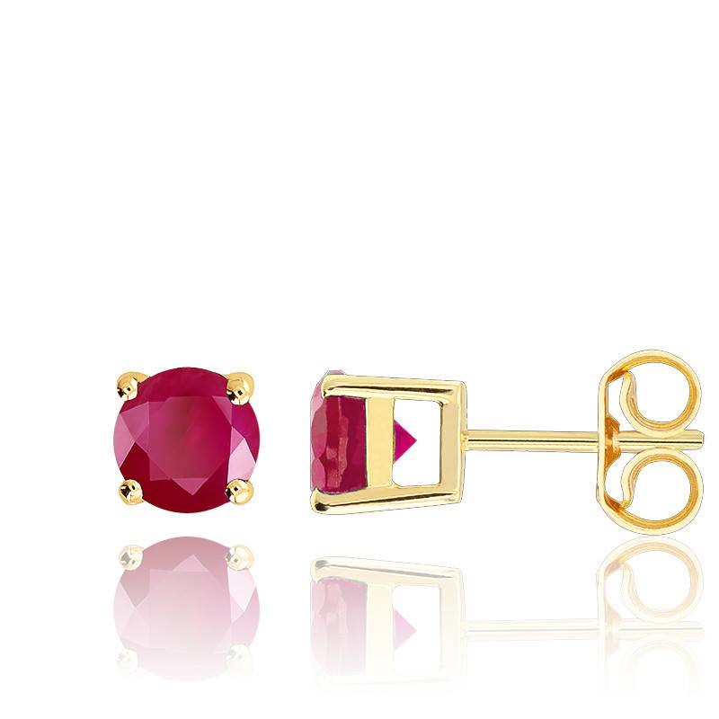 Boucles D'oreilles En Or 333 Avec 14 Rubis - Pierres Rondes, Fermoir Papillon - Occasion - Fabriqué En Allemagne