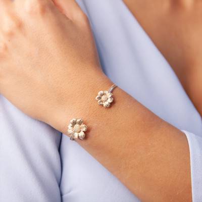 Yellow Gold Plated Flora Open Bangle, 58 mm Diameter - Ana & Cha