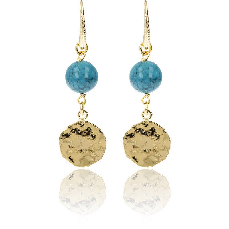 Boucles D'oreilles Pendantes Double Anneaux Martelés Plaqué Or 18 Carats - Bijouxia, Neuf Avec étiquette