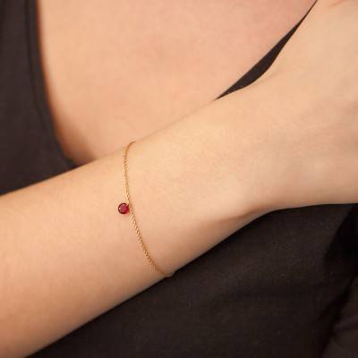 Bracelet, Or Jaune 750 & Rubis 4 mm percé, Longueur de 14 cm à 17 cm - Ocarat