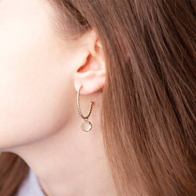 Créoles Lise, plaqué or & quartz rose, Diamètre 28 mm - Ana & Cha