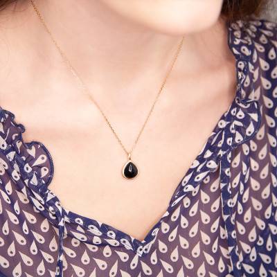 Isaure Black Agate Necklace, Length 45 cm - Ana & Cha
