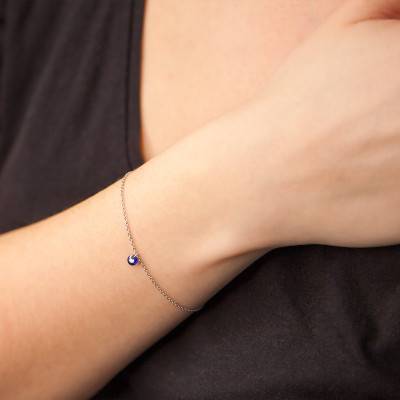 750/1000 White Gold & Drilled 4 mm Sapphire Bracelet, 1 mm Width, Length 14 cm to 17 cm - Ocarat