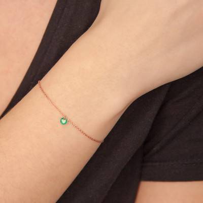 750/1000 Rose Gold & 4.5 mm Drilled Emerald Bracelet, Length 14 cm to 17 cm - Ocarat