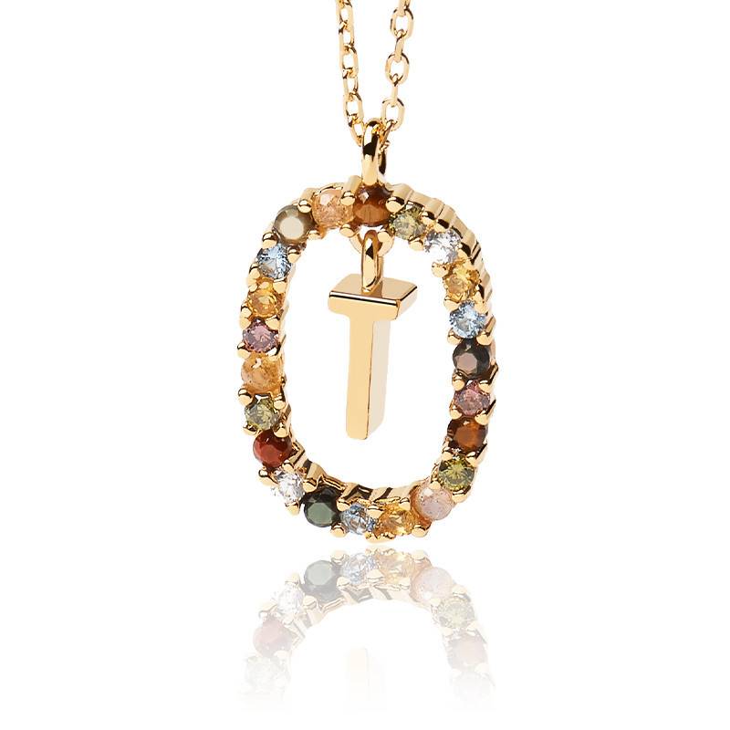Gold Letter Necklace & Stones, Length 40 cm to 55 cm - CO01-260-U - Pdpaola