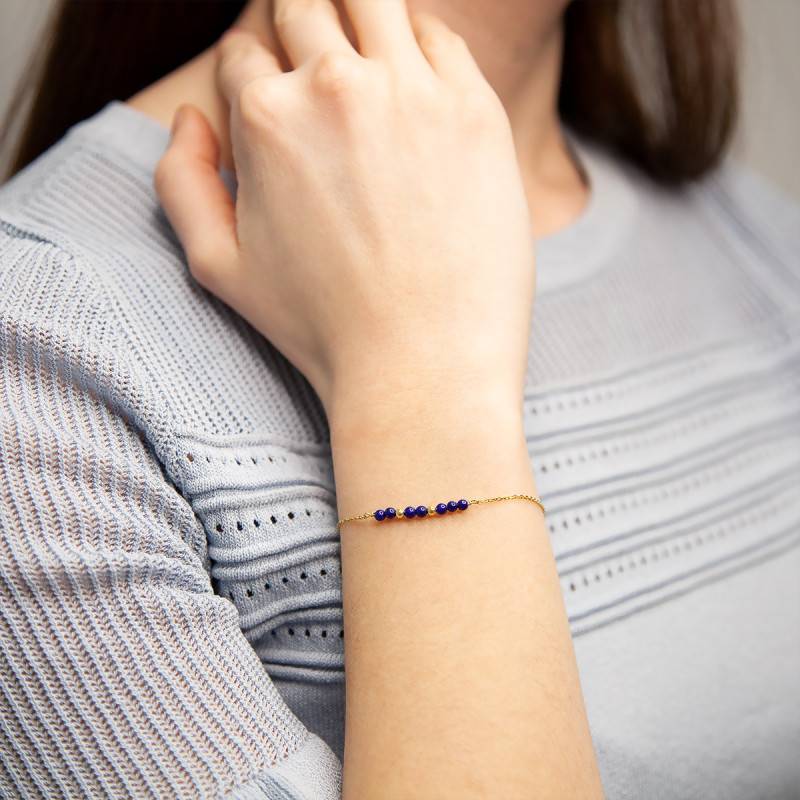 Bracelet Or Jaune 375 7 lapis lazuli Longueur 18 cm ajustable