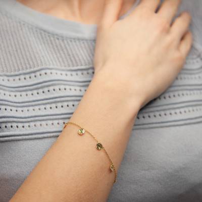 375 Yellow Gold Crinkled Disc Charm Bracelet, Adjustable 18 cm Length - Maison Ballet by Scarlett