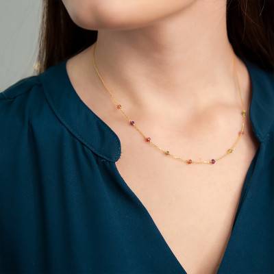 375 Yellow Gold Necklace with 9 Semi-Precious Stones, 42 cm Length - Maison Ballet by Scarlett