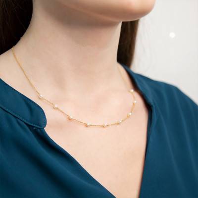 375/1000 Yellow Gold & Gold Bead Necklace, 43 cm Length - Maison Ballet by Scarlett