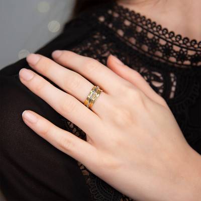 375/1000 Yellow Gold Ring with White and Rose Gold Strands - Maison Ballet by Scarlett