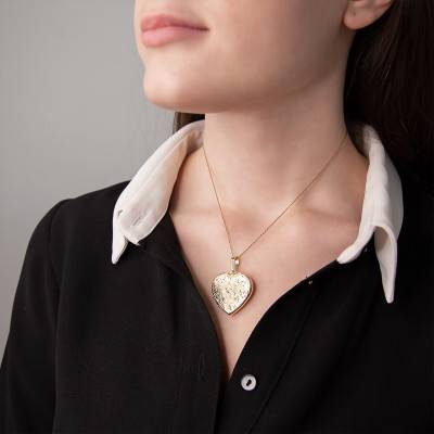 Yellow Gold Large Heart Photo Locket Pendant - Emanessence