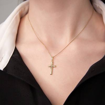 Brushed Hollow Cross Pendant in 375 Yellow Gold - Vandona