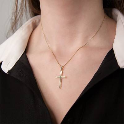 750/1000 Yellow Gold Hollow Latin Cross Pendant - Vandona