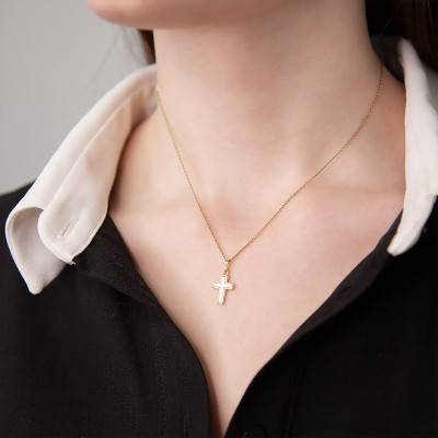 375 Yellow Gold & White Mother-of-Pearl Cross Pendant - Vandona