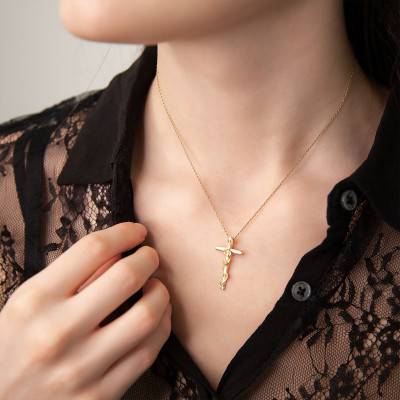 375 Yellow Gold Cross and Roses Pendant - Vandona