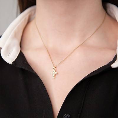 Pendentif petite croix Or Jaune 750 et oxydes de zirconium - Vandona