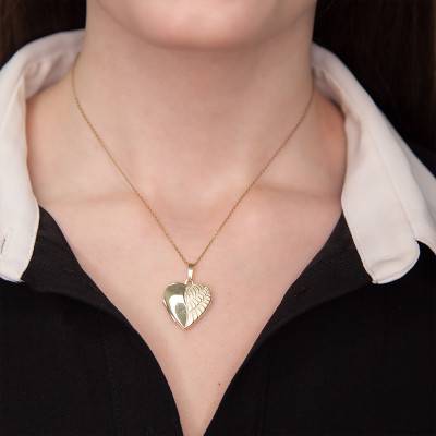 Yellow Gold Angel Heart Photo Locket Pendant - Emanessence