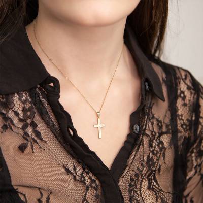 375/1000 Yellow Gold Overlapping Cross Pendant - Vandona