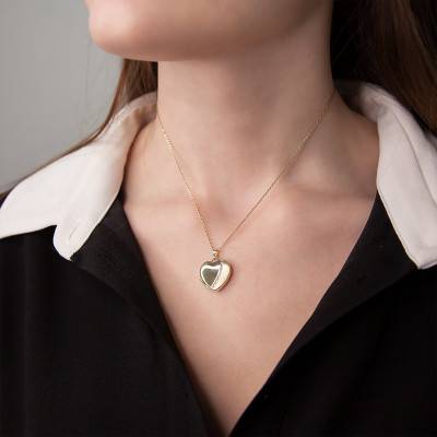 Yellow Gold Matte Polished Heart Photo Locket Pendant - Emanessence