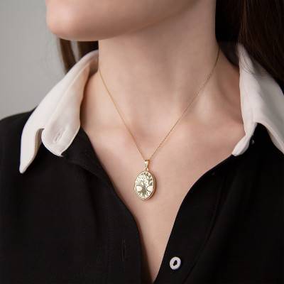 Yellow Gold Tree of Life Photo Locket Pendant - Emanessence