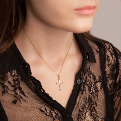 375/1000 Yellow Gold Flat-Edge Cross Pendant with Thick Bail - Vandona
