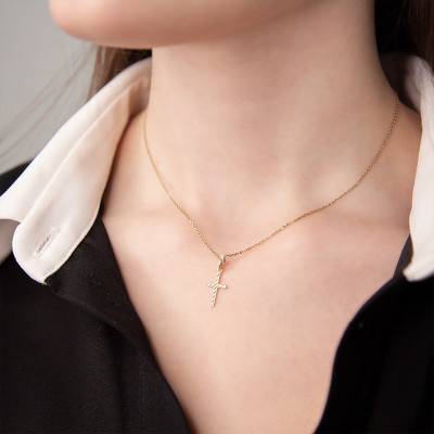 375/1000 Yellow Gold Ridged Hollow Cross Pendant - Vandona
