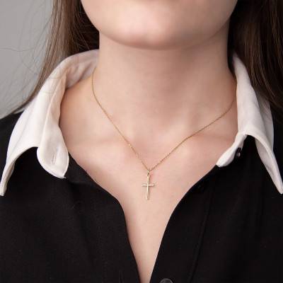 Yellow 750/1000 Gold Striped Cross Pendant - Vandona