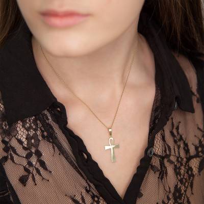 750/1000 Yellow Gold Ankh Cross Pendant - Vandona
