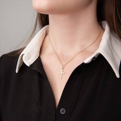 Yellow 375/1000 Gold Simple Cross Pendant - Vandona