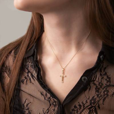 750/1000 Yellow Gold Double Cross Pendant - Vandona