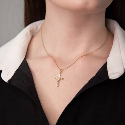 Yellow 375/1000 Gold Flat-Edge Crucifix Cross Pendant - Vandona