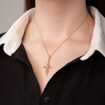 375/1000 Yellow Gold Flower Cross Pendant - Vandona