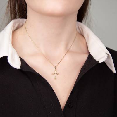 Pendentif croix orthodoxe Or Jaune 750 bords fantaisie - Vandona