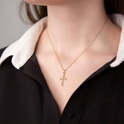 Pendentif croix orthodoxe Or Jaune 375 bords fantaisie - Vandona