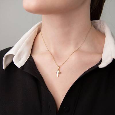 Yellow 375/1000 Gold Domed Cross Pendant - Vandona