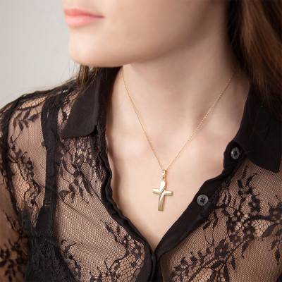 375/1000 Yellow Gold Scratch-Effect Cross Pendant - Vandona