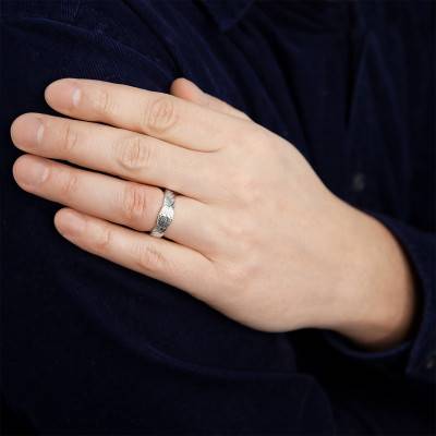 Bague striée argent à motifs - Naïades