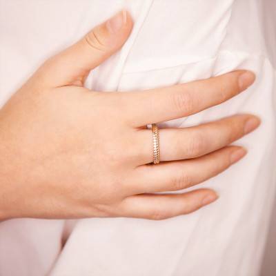 Bague plaqué or tressé zircons - Naïades