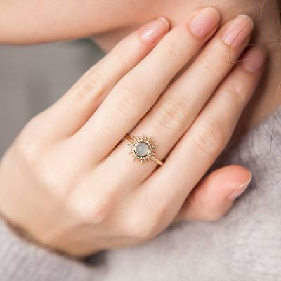 Yellow Gold-Plated Blue Agate Sun Ring - Naïades