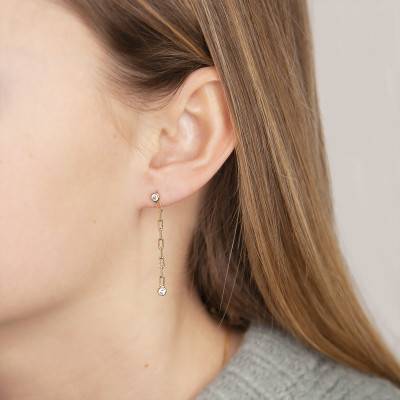 Boucles d'oreilles chaîne zircons plaqué or - Naïades