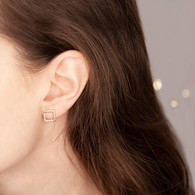 Boucles d'oreilles carrées zircons plaqué or - Naïades