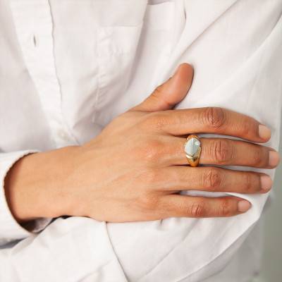 750 Yellow Gold & Cubic Zirconia Signet Ring, 9.50 x 12.50 mm - Imperium