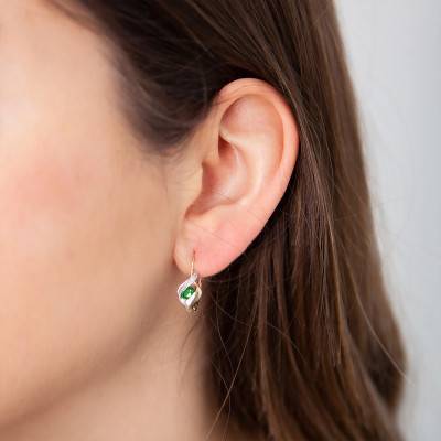 Boucles d'oreilles dormeuses 2 Ors 750 Emeraude & Diamants - Joelli